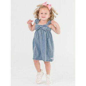 Rufflebutts Girls Dress NWT Light Wash Denim Flutter Bow Woven 4T
